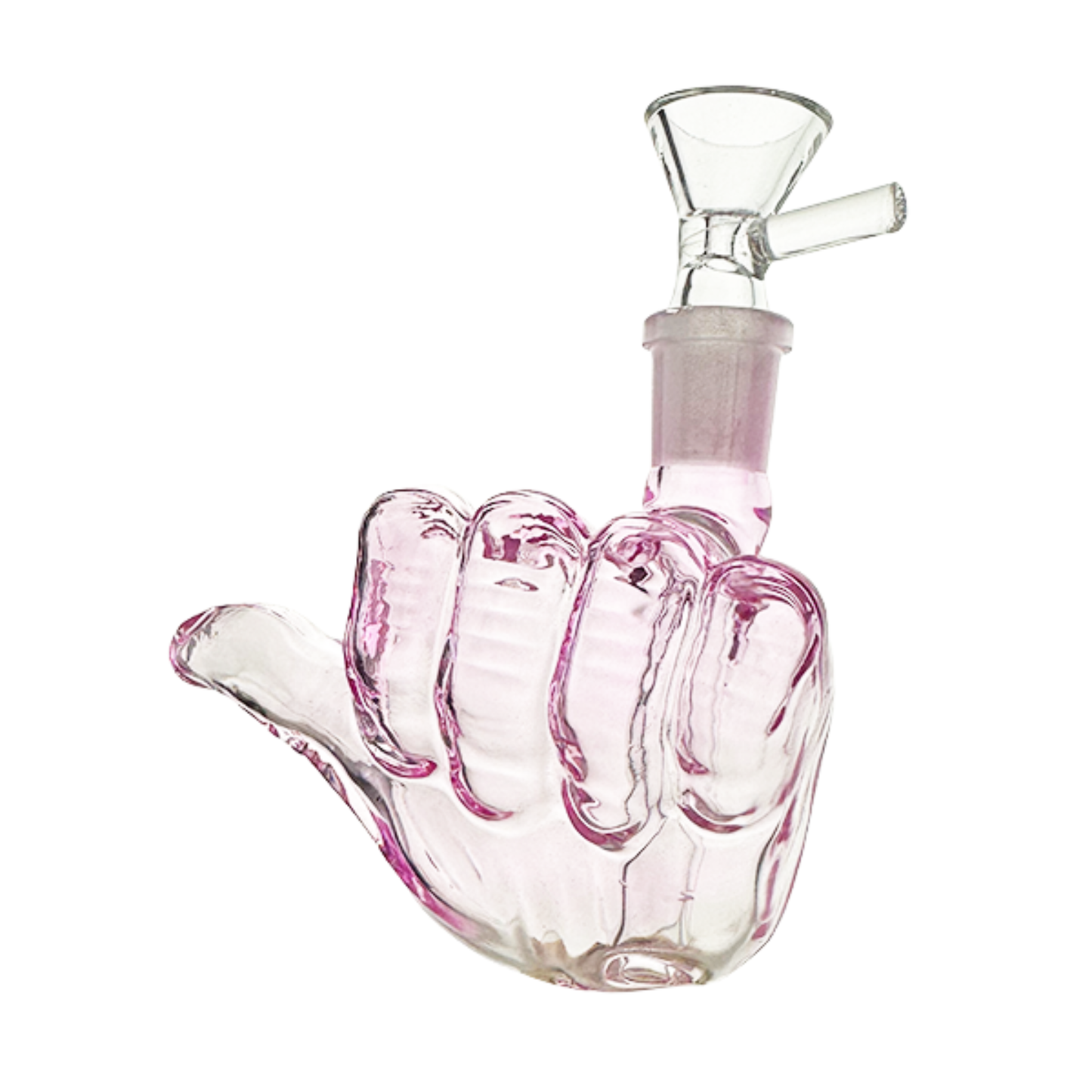 Pink Thumbs Up Glass Bong Waterpipe with Built-In Stem & 14 mm Glass Cone Piece