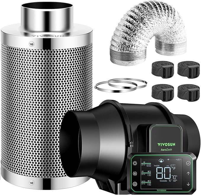 Vivosun Aerozesh S6 Fan, 6 Inch Carbon Filter, Ducting and E42A Wi-Fi Controller Kit