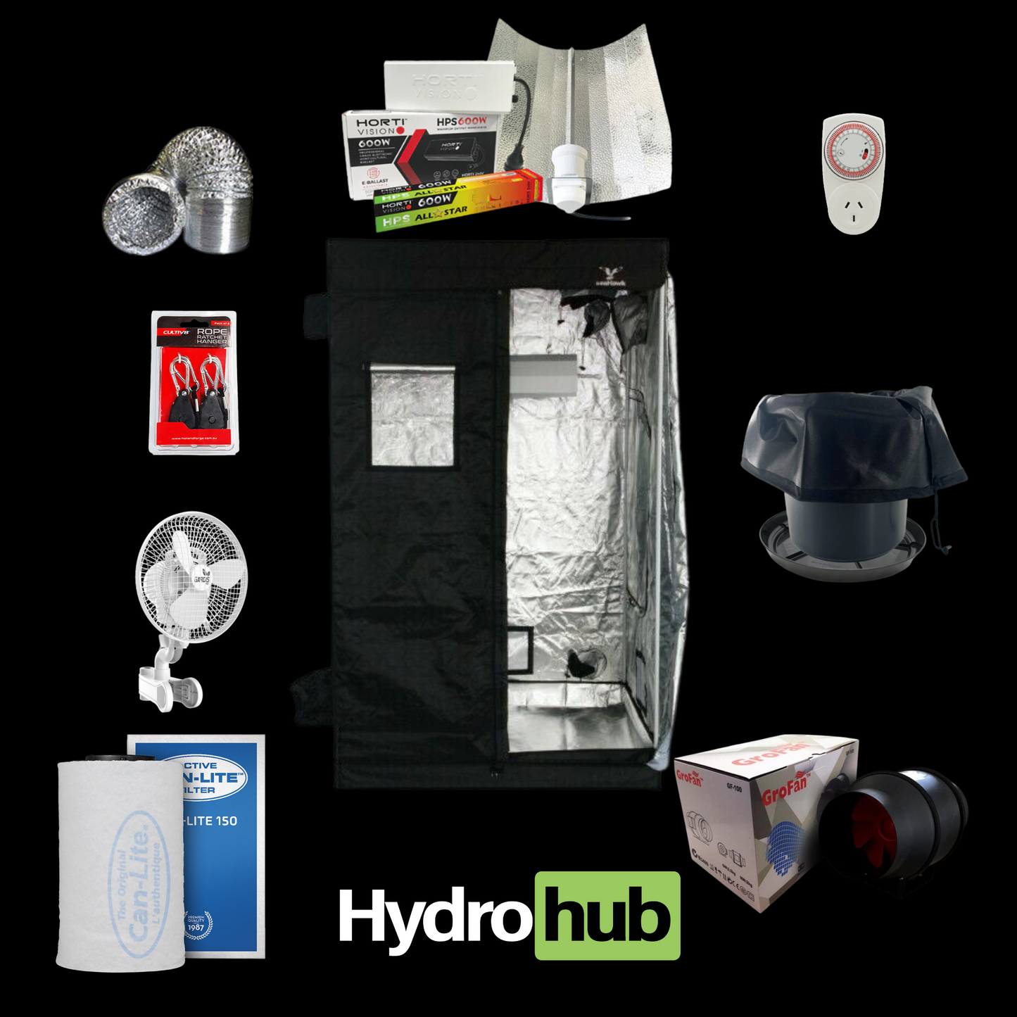 1 x 1 x 2m - Intro Gro 600w HPS Grow Kit