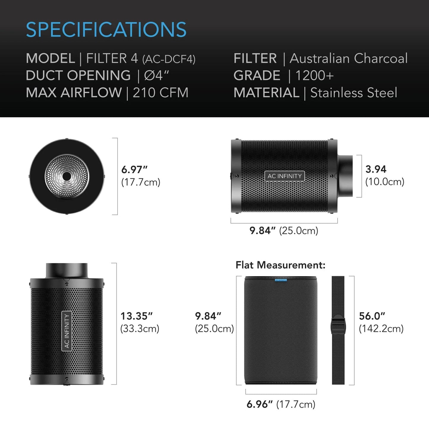 ***SPECIAL ORDER*** AC Infinity - Duct Carbon Filter, Australian Charcoal, 4 Inch - 100 MM