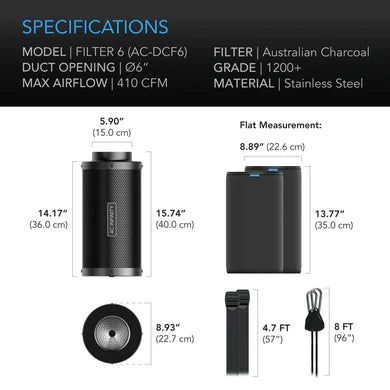 ***SPECIAL ORDER*** AC Infinity - Duct Carbon Filter, Australian Charcoal, 6 Inch - 150 MM