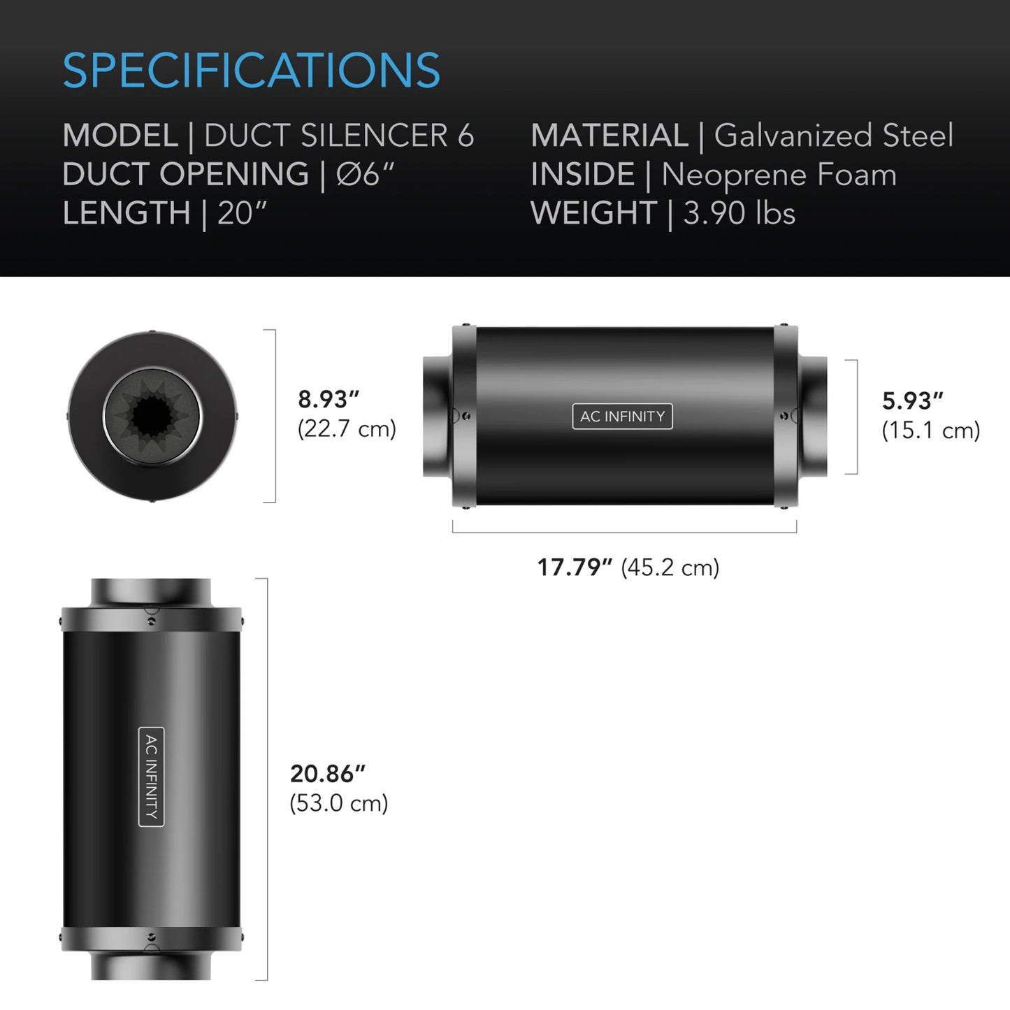 AC Infinity - Inline Duct Fan Silencer, 6 Inch - 150 MM