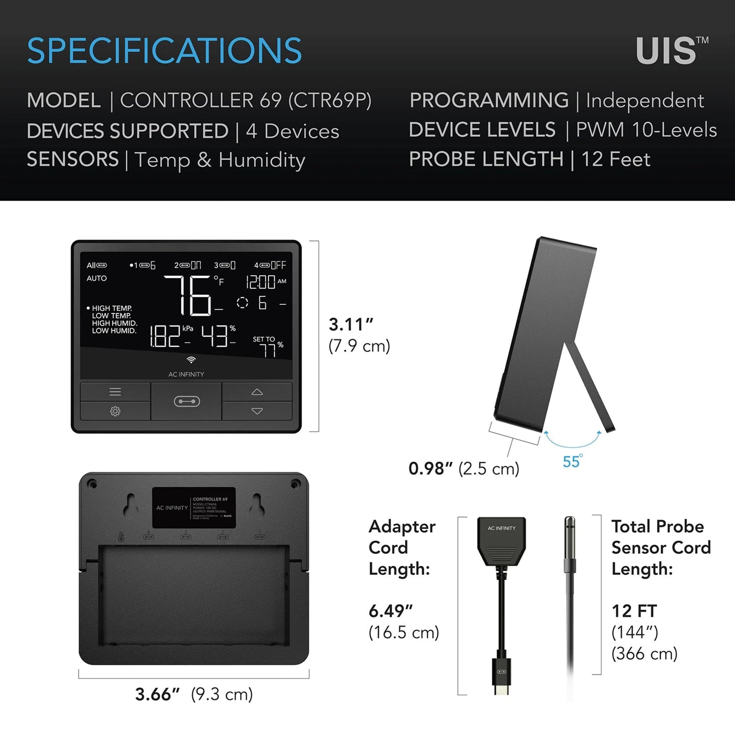 AC Infinity - Controller 69 Pro WIFI / Bluetooth, Independent Programs for Four Devices, Dynamic VPD, Temp, Humidity, Scheduling, Cycles, Levels, Data App.