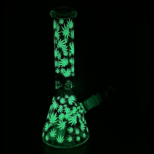 Billy Mate - Glow in the Dark Marijuana Leaf Beaker Bong