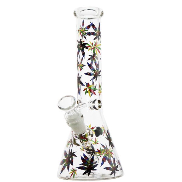 Multi-Color Marijuana Leaf Glass Beaker Waterpipe – 25cm