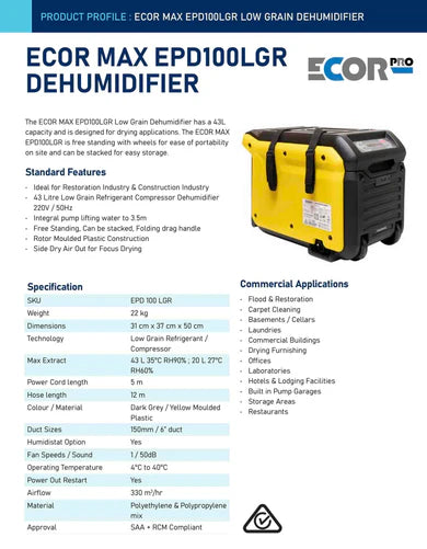***SPECIAL ORDER*** Pro EPD100LGR Dehumidifier 43 Litres / Day