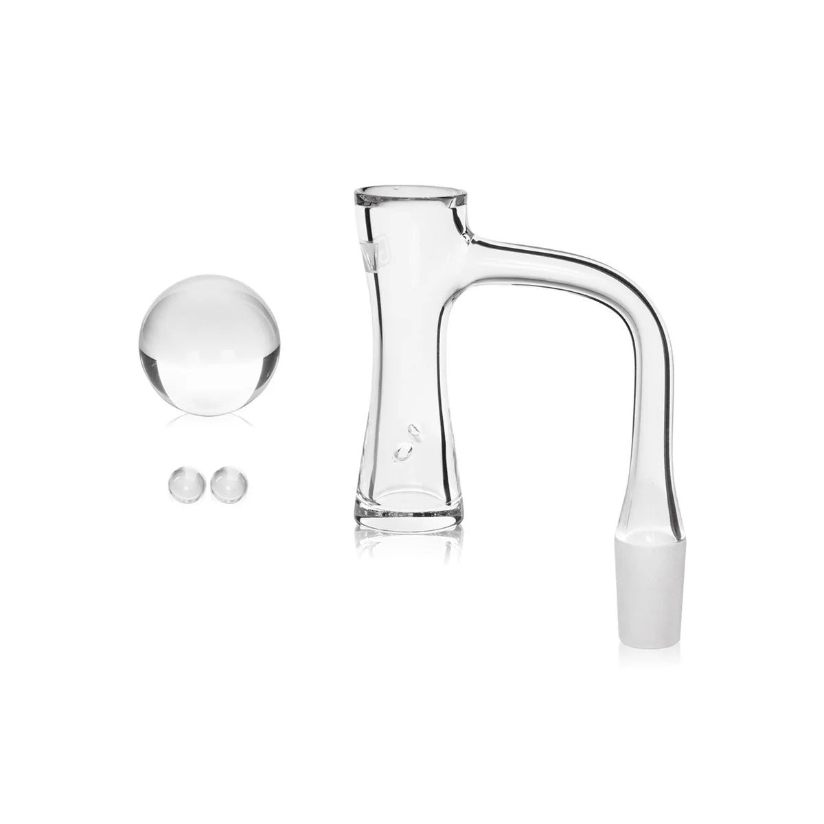 Full weld Hourglass Auto-Spinner Beveled Edge Quartz Banger With Glass Marble & Terp Pearls