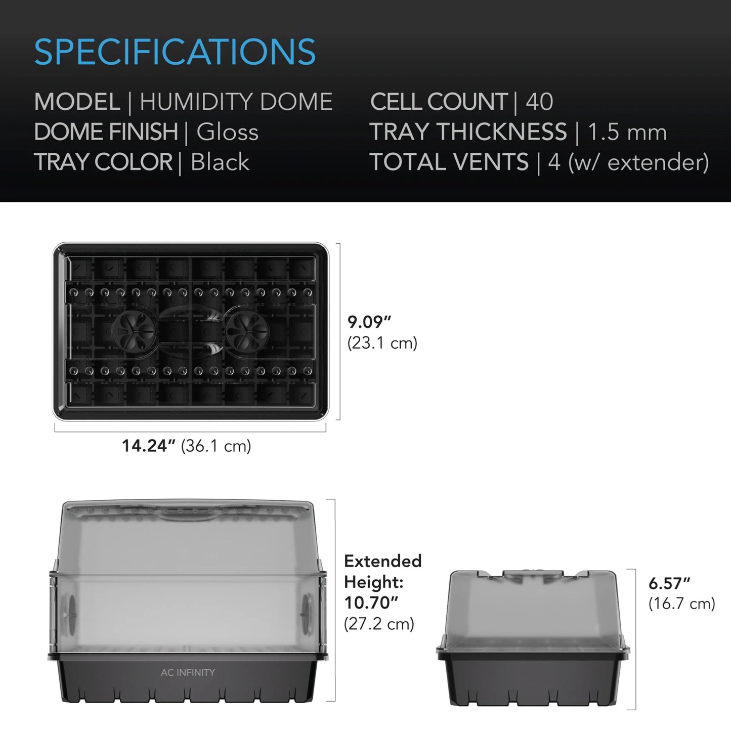 Humidity Dome, Propagation Kit with Height extension incl, 5x8 Cell Tray