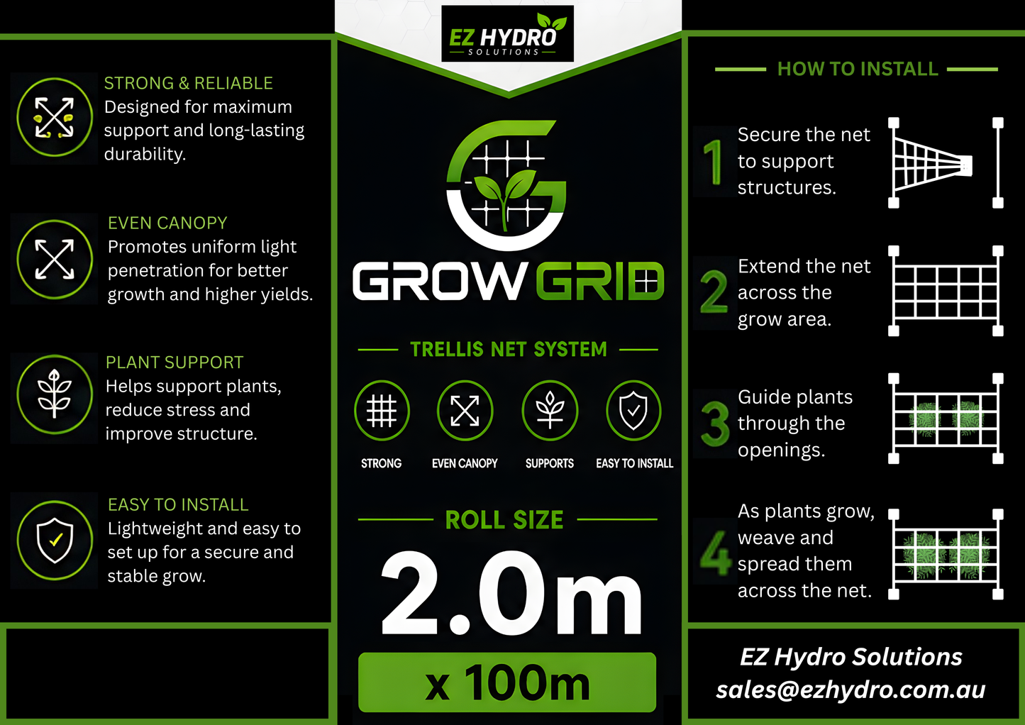 GrowGrid - Flower Mesh / Scrog Net 100m Roll