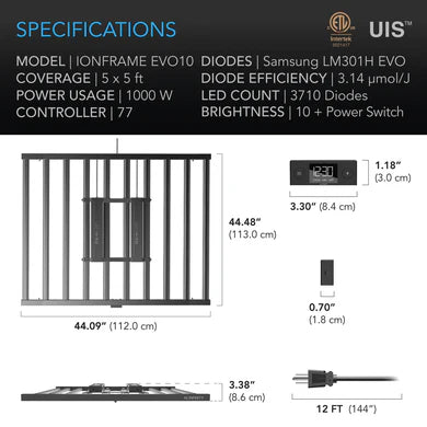 AC Infinity - Ionframe EVO10, Samsung LM301H EVO 1000 Watt, 5x5 Ft or 150x150 cm flower