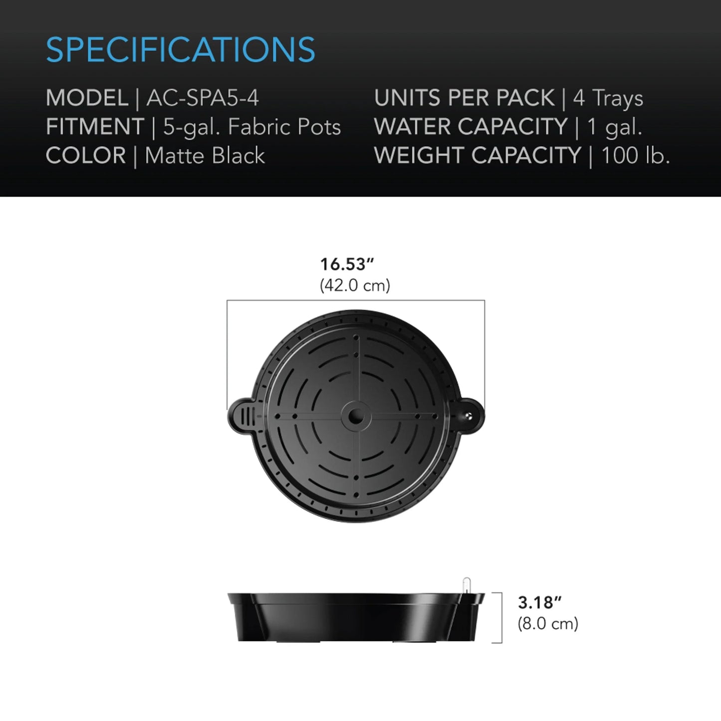 AC Infinity - Self-watering Fabric pot base 4 pack