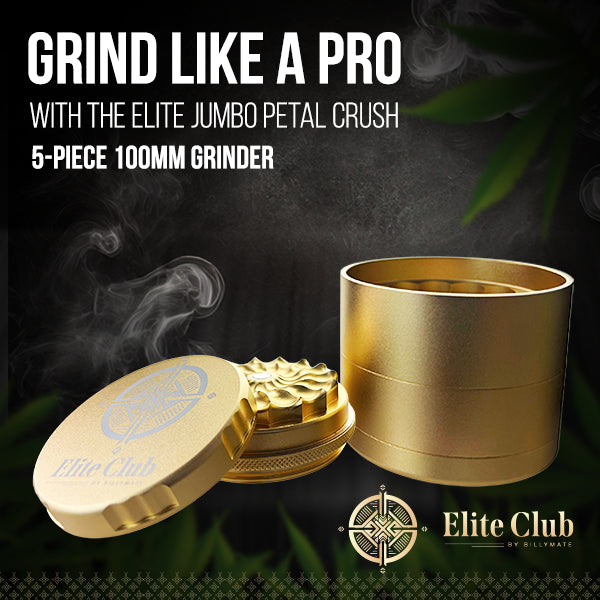 Jumbo Petal Crush Flower Tooth Aluminum Grinder 100MM – Elite Club by Billy Mate (Black)