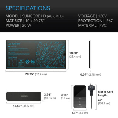 AC Infinity - Suncore H3, Seedling Heat Mat with heat Controller
