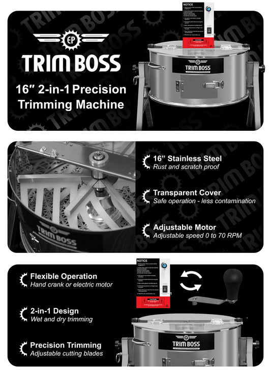TRIM BOSS 16" 2-in-1 Precision Bud Trimming Machine (Wet or Dry)