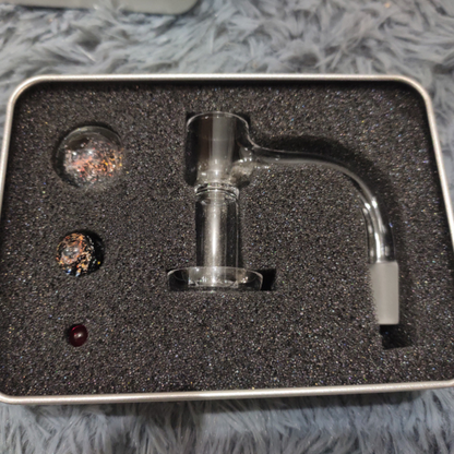 Full Weld Beveled Edge Quartz Banger Set – With Pearls, 10mm/14mm Male 90 Degree