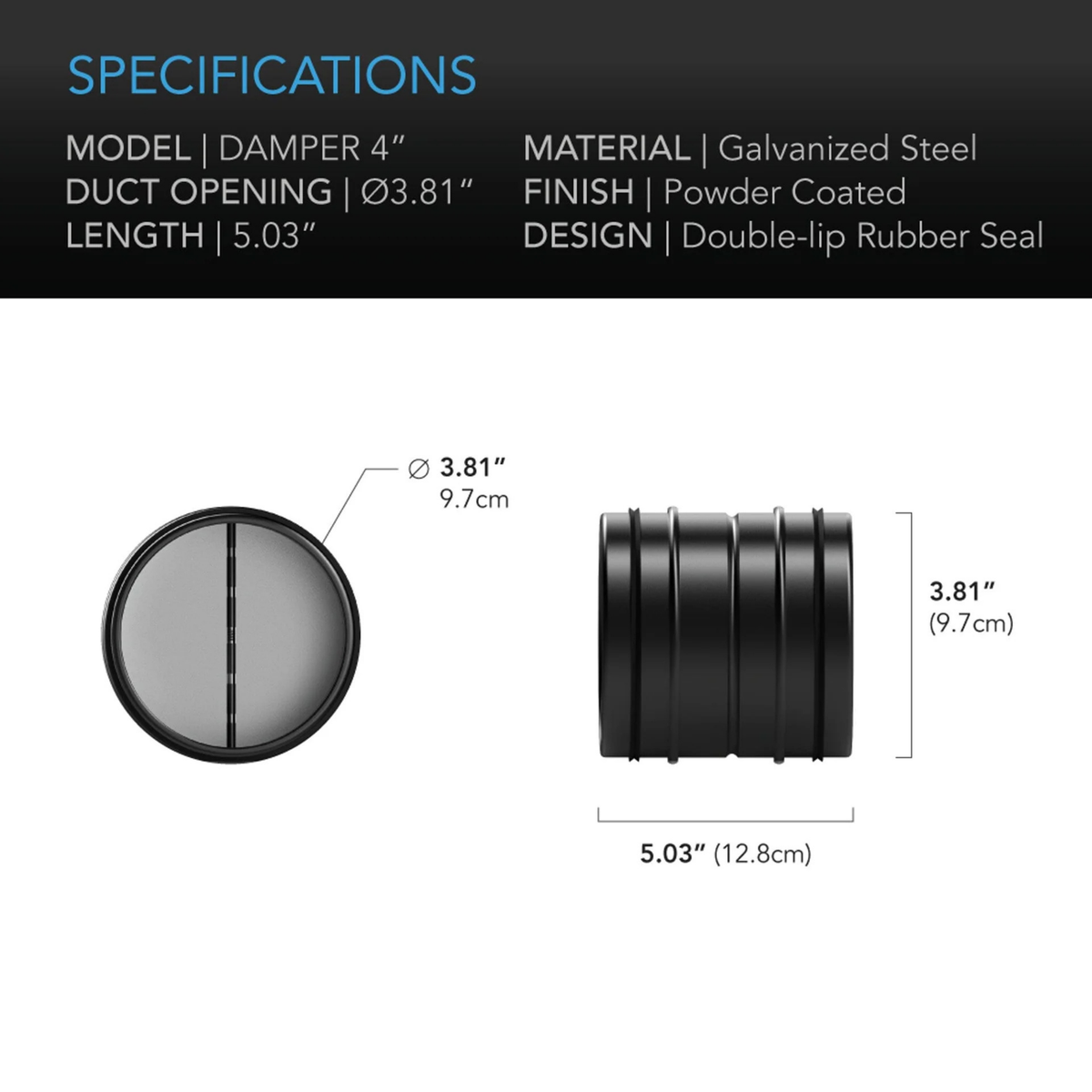 Backdraft Dc AC INFINITY - Backdraft Damper Ducting Insert, 100 mm (4 inch), Black ...