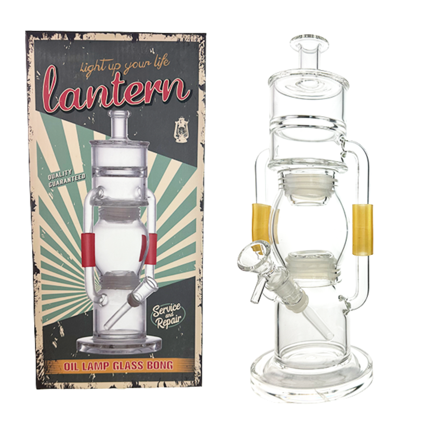 Oil Lamp Glass Bong – Lantern Double Recycler 29cm