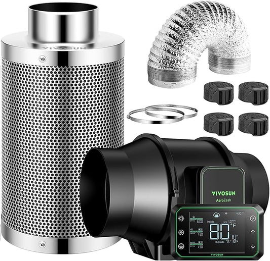 Vivosun Aerozesh S6 Fan, 6 Inch Carbon Filter, Ducting and E42A Wi-Fi Controller Kit