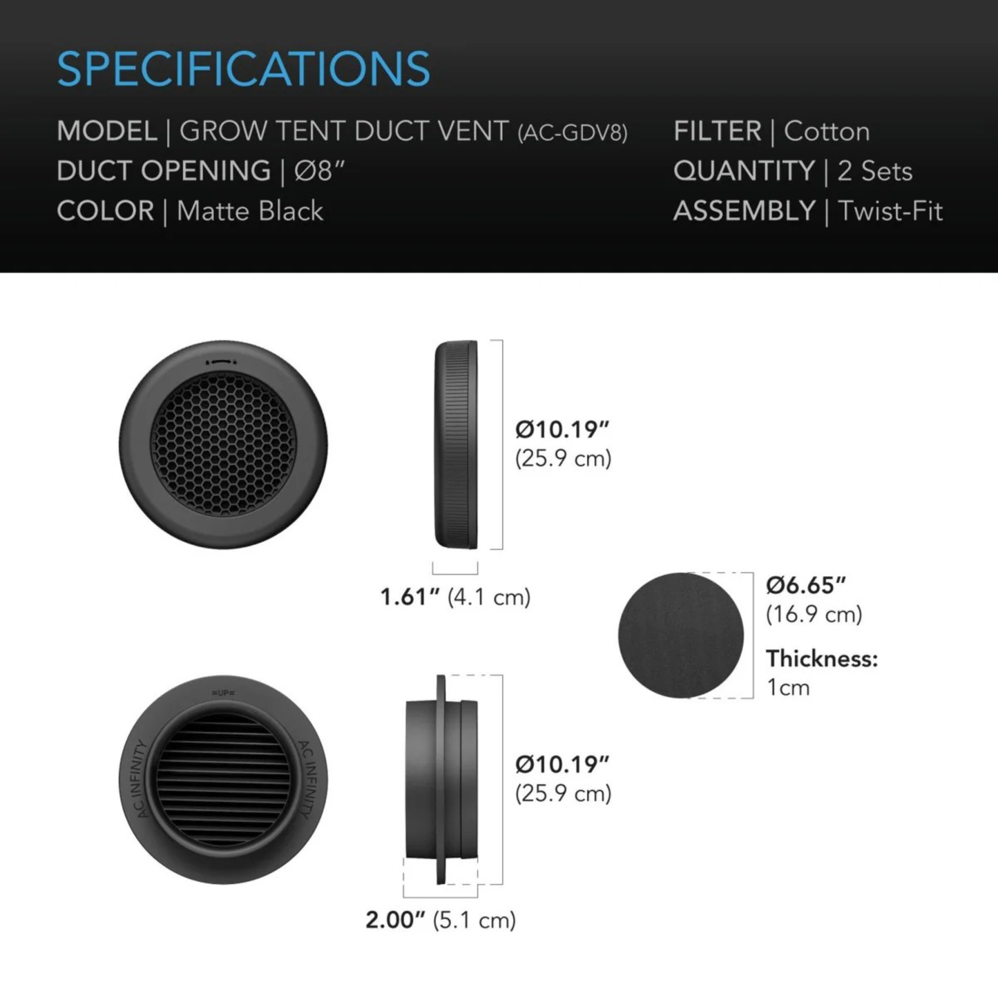 AC Infinity - Grow Tent Duct Vent Attachment 8 inch