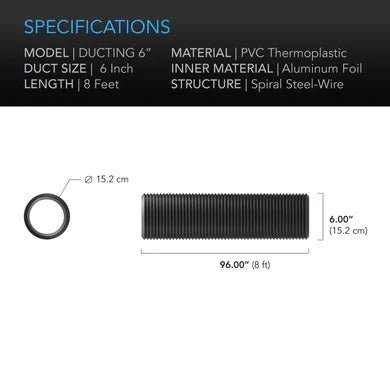 AC Infinity, Flexible Four-Layer Ducting, 8 FT long 2.4 metre, 6 Inch - 150 mm