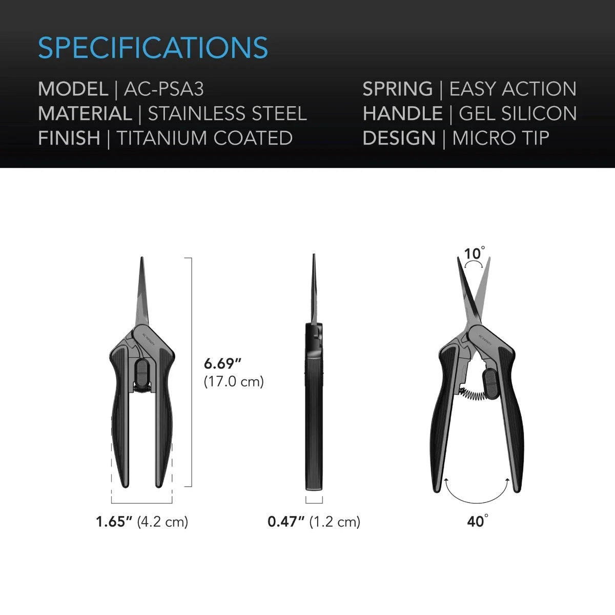 AC Infinity - Stainless Steel Pruning Shear, Ergonomic Lightweight, 6.6” Straight Blades