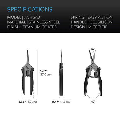 AC Infinity - Stainless Steel Pruning Shear, Ergonomic Lightweight, 6.6” Straight Blades