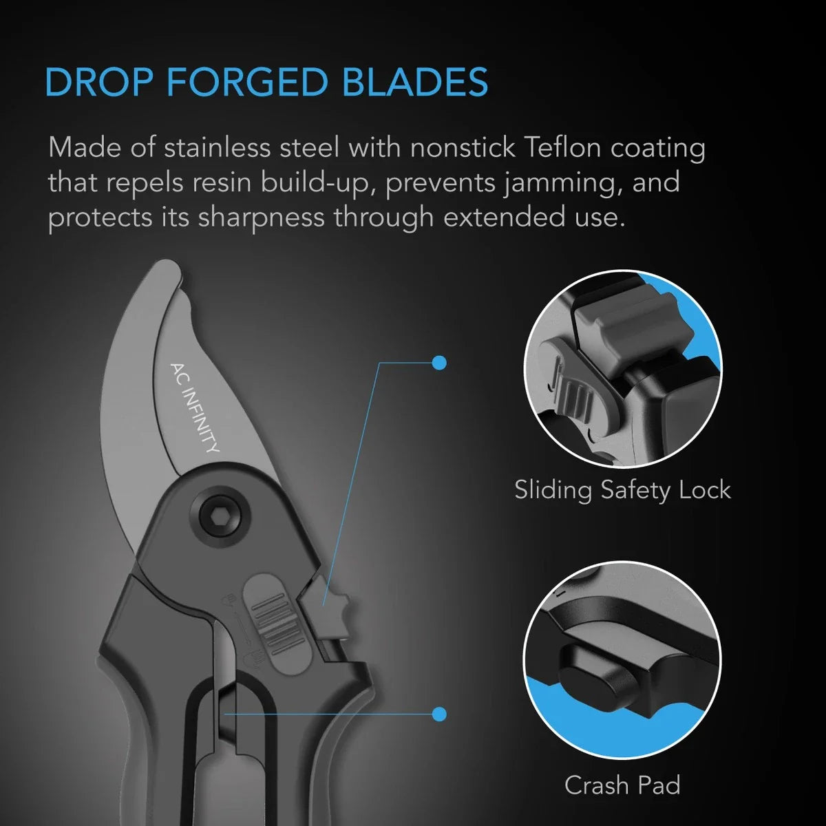 AC Infinity - Stainless Steel Pruning Shear, 8” Bypass Blades