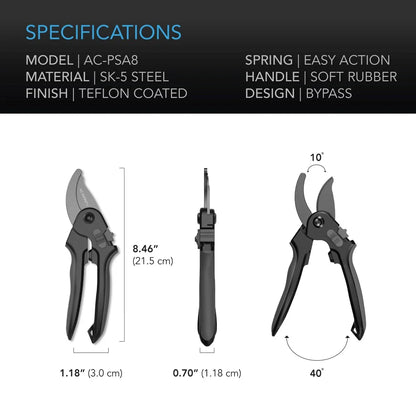 AC Infinity - Stainless Steel Pruning Shear, 8” Bypass Blades