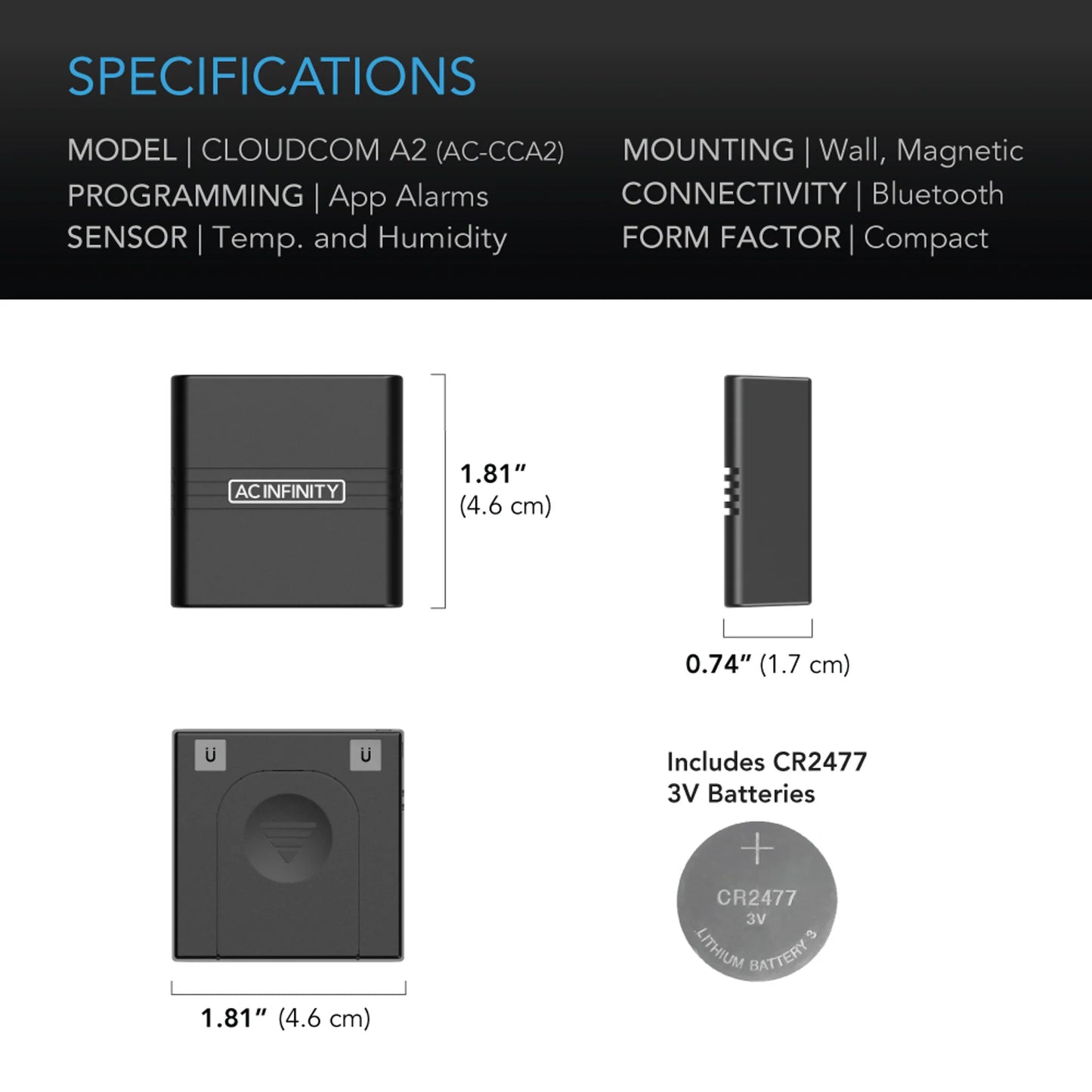 AC Infinity - Cloudcom A2, Mini Smart Thermo-Hygrometer