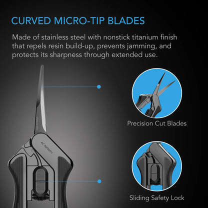 AC Infinity - Stainless Steel Curved Pruning Shear, Ergonomic Lightweight, 6.6” Curved Blades