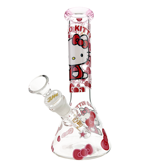 Ultimate Hello Kitty Glass Beaker Bong Pink Bow Design 23cm with Ice Catcher & Shotty