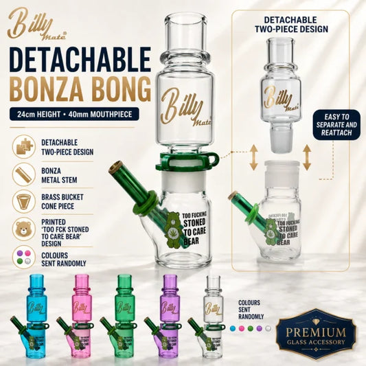 Billy Mate - Too Stoned to Care Bear Detachable Glass Bong (Green)