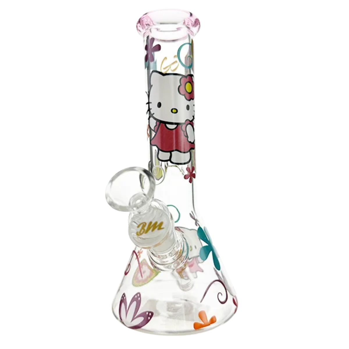 Ultimate Hello Kitty Glass Beaker Bong Flower Dress Design 23cm with Ice Catcher & Shotty