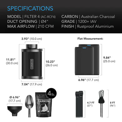 ***SPECIAL ORDER*** AC Infinity - Refillable Carbon Filter Kit, With Charcoal Refill, 4 Inch - 100 MM