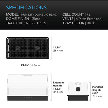 AC Infinity - Humidity Dome XL, Propagation Kit, 6x12 Cell Tray with Height Extension