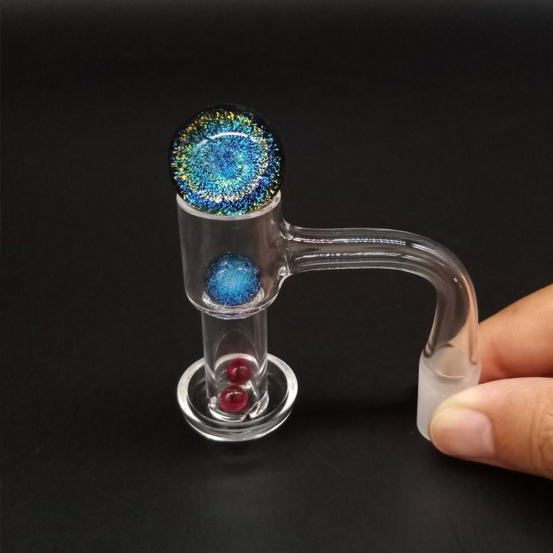 Full Weld Beveled Edge Quartz Banger Set – With Pearls, 10mm/14mm Male 90 Degree