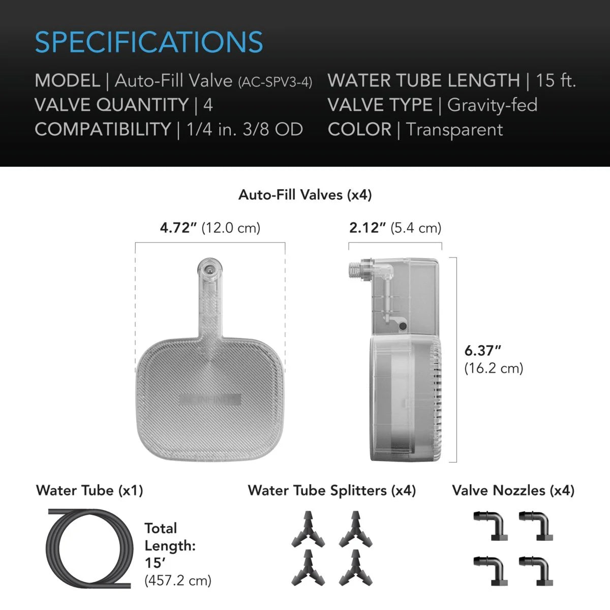 AC Infinity - Auto-Fill Upgrade Valve Kit for Self-Watering Base, 4-Pack