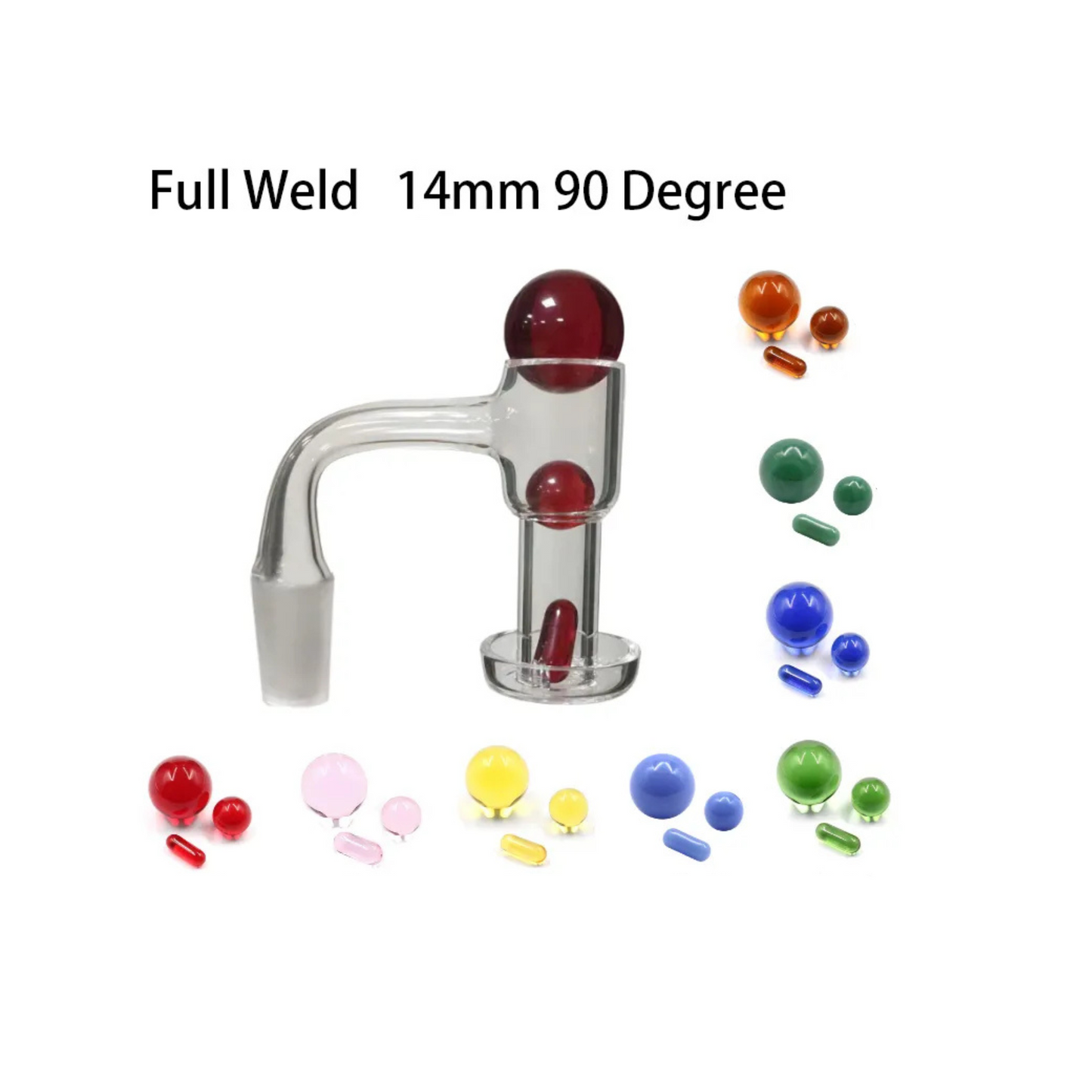 Full Weld Terp Slurper Quartz Banger with Glass Marble Set 14mm Male 90°