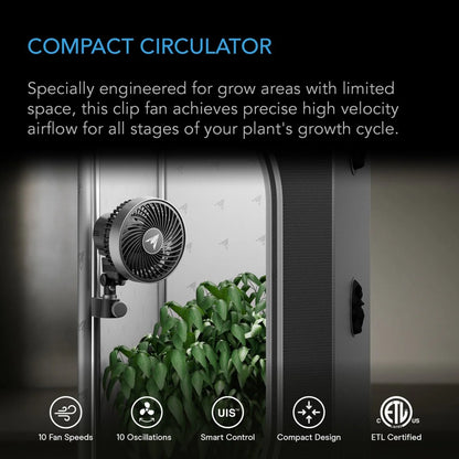 AC Infinity - Cloudray S4, Grow Tent Clip Fan,4inch w 10 Speeds and Dynamic Wind