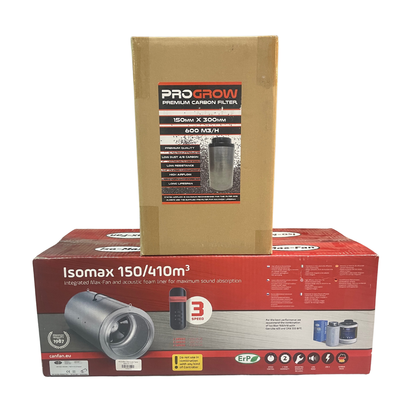 Iso Max 150mm Silenced Fan & Pro Grow 150x300 Filter Combo