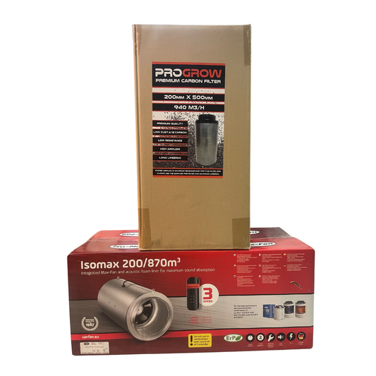 Iso Max 200mm Silenced Fan & Pro Grow 200x500mm Filter Combo