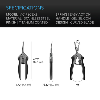 AC Infinity - Stainless Steel Curved Pruning Shear, Ergonomic Lightweight, 6.6” Curved Blades