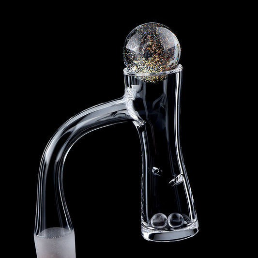 Full Weld Hourglass Auto-Spinner Beveled Edge Quartz Banger With Glass Marble & Terp Pearls