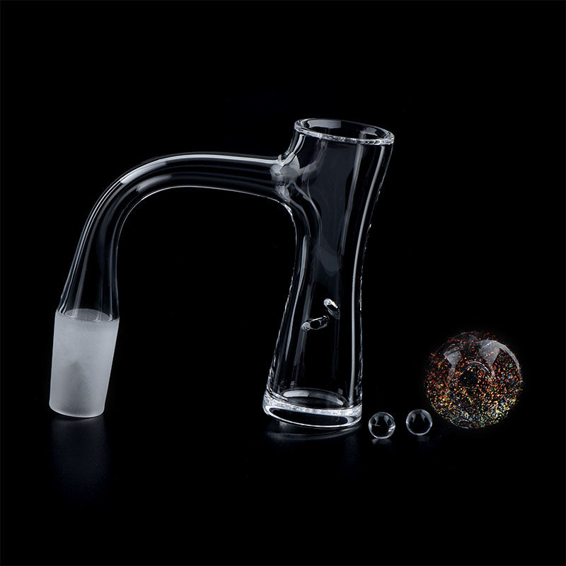 Full Weld Hourglass Auto-Spinner Beveled Edge Quartz Banger With Glass Marble & Terp Pearls