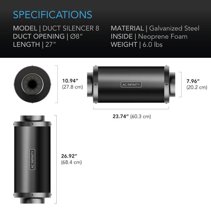 ***SPECIAL ORDER*** - AC Infinity - Inline Duct Fan Silencer, 8 Inch - 200 MM