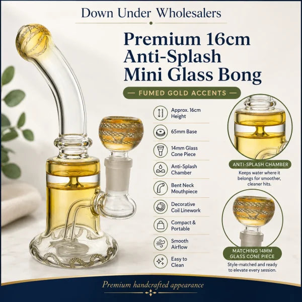Pure Golden Coil Anti Splash Mini Glass Bong (16cm)