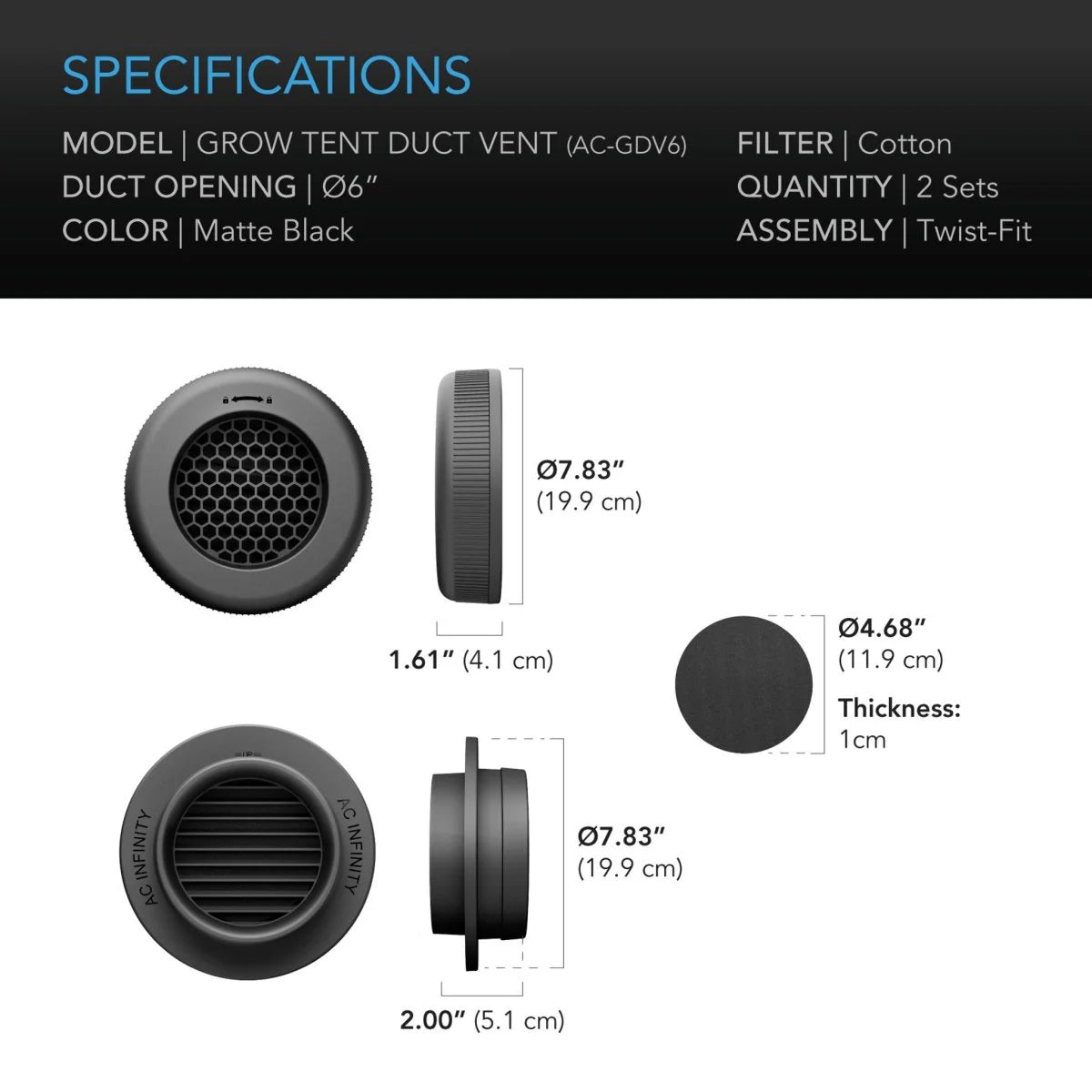 AC Infinity - Grow Tent Duct Vent Attachment 6 inch