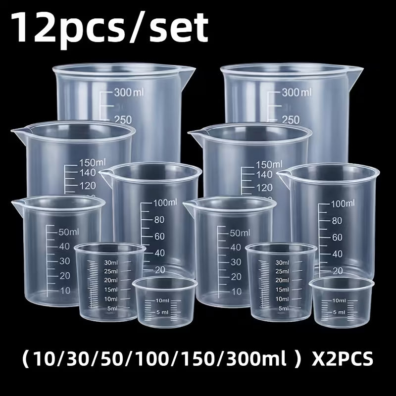 12pcs Set of Plastic Transparent Measuring Cups