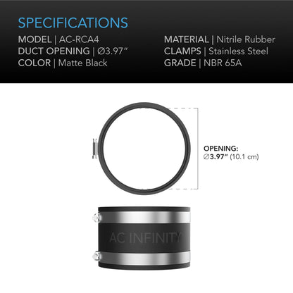 AC Infinity - Noise Reduction Clamp, Duct Coupler with Stainless Steel Clamps, 4 inch 100 mm