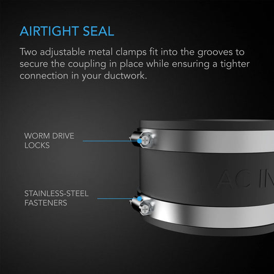 AC Infinity - Noise Reduction Clamp, Duct Coupler with Stainless Steel Clamps, 4 inch 100 mm